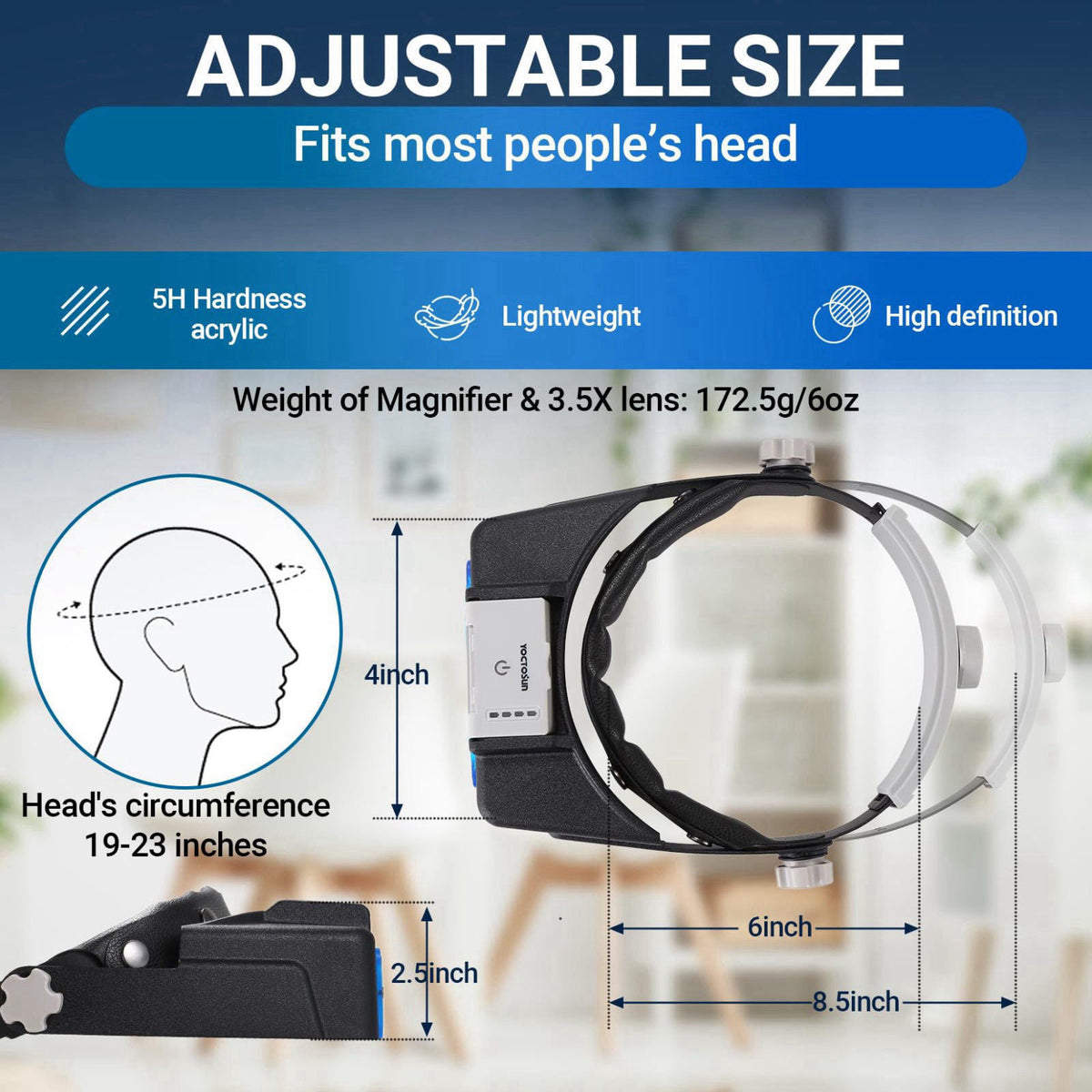 YOCTOSUN Magnifying Glasses with Light for Close Work, 1.5X-3.5X Headband Magnifier – packaging and label