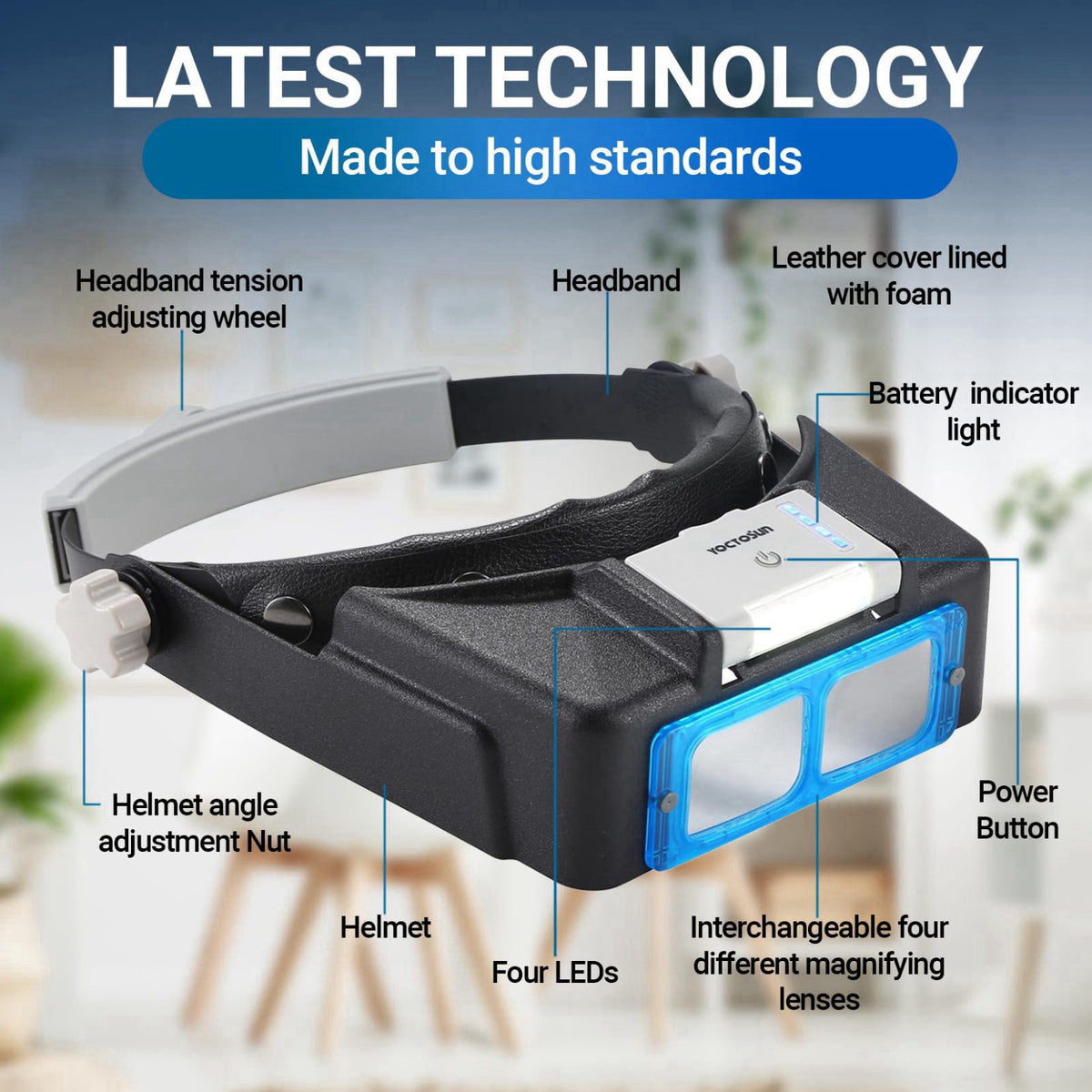 YOCTOSUN Magnifying Glasses with Light for Close Work, 1.5X-3.5X Headband Magnifier – full view