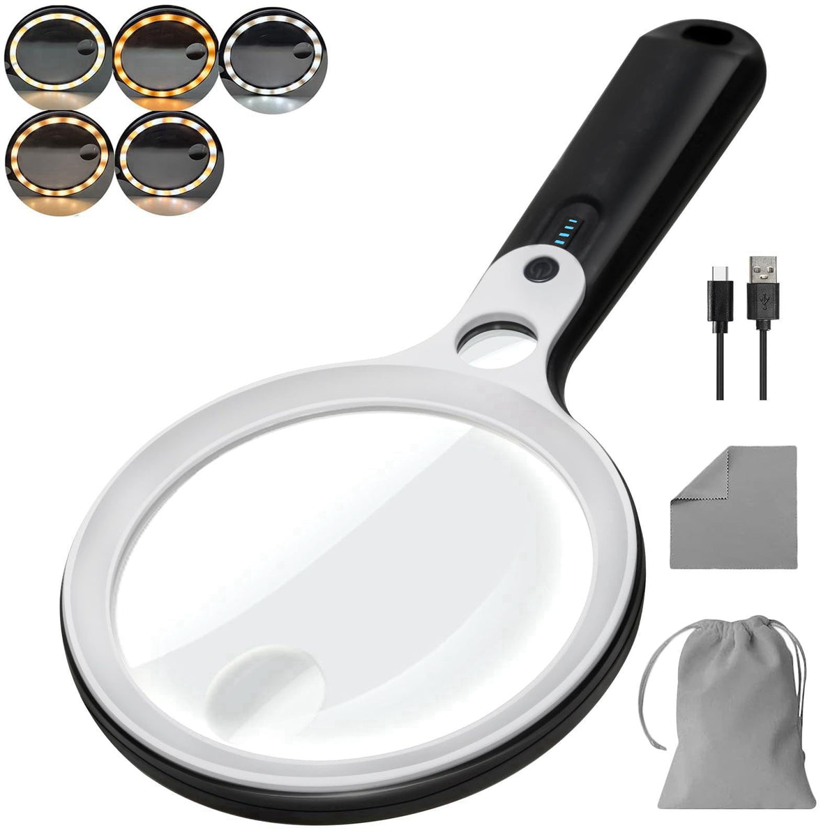 BASEJKCO 10X 20X 45X Magnifying Glass with 48 LED Light – product photo (Magnifiers)