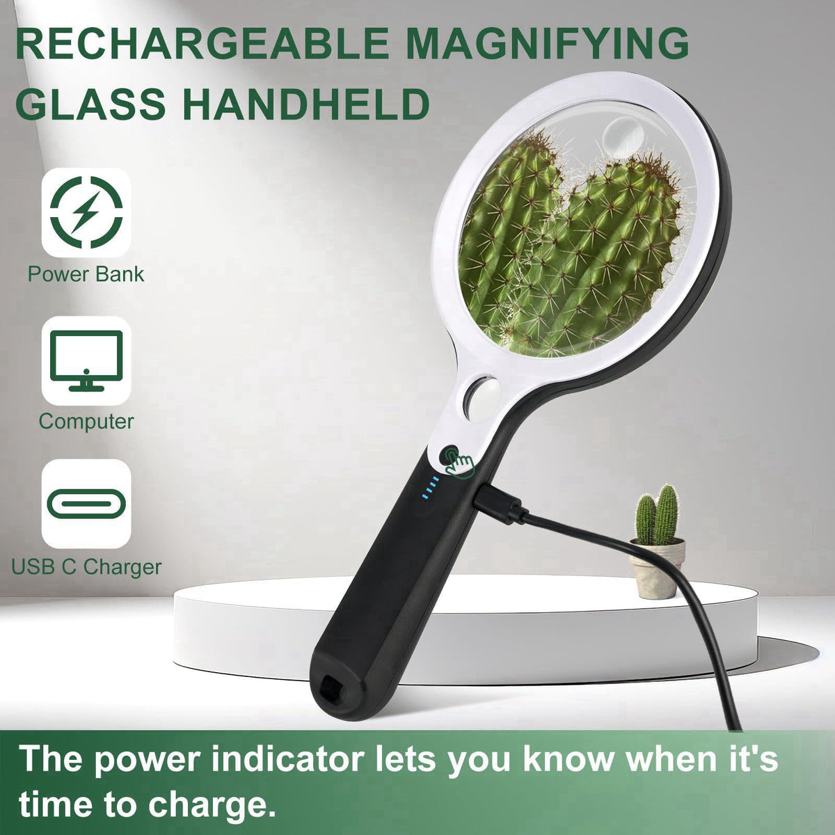 BASEJKCO 10X 20X 45X Magnifying Glass with 48 LED Light – full view