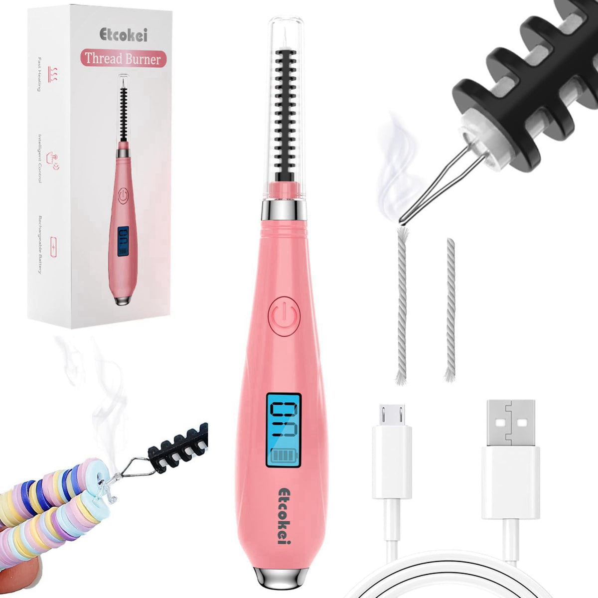 Etcokei USB Thread Burner Zap Tool, Rechargeable Beading Supplies