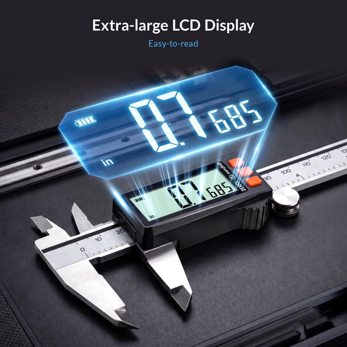 HARDELL Digital Caliper, Rechargeable Calipers with Power Display, 6" – full view