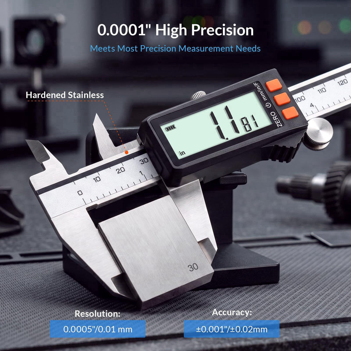 HARDELL Digital Caliper, Rechargeable Calipers with Power Display, 6" – back view and specifications
