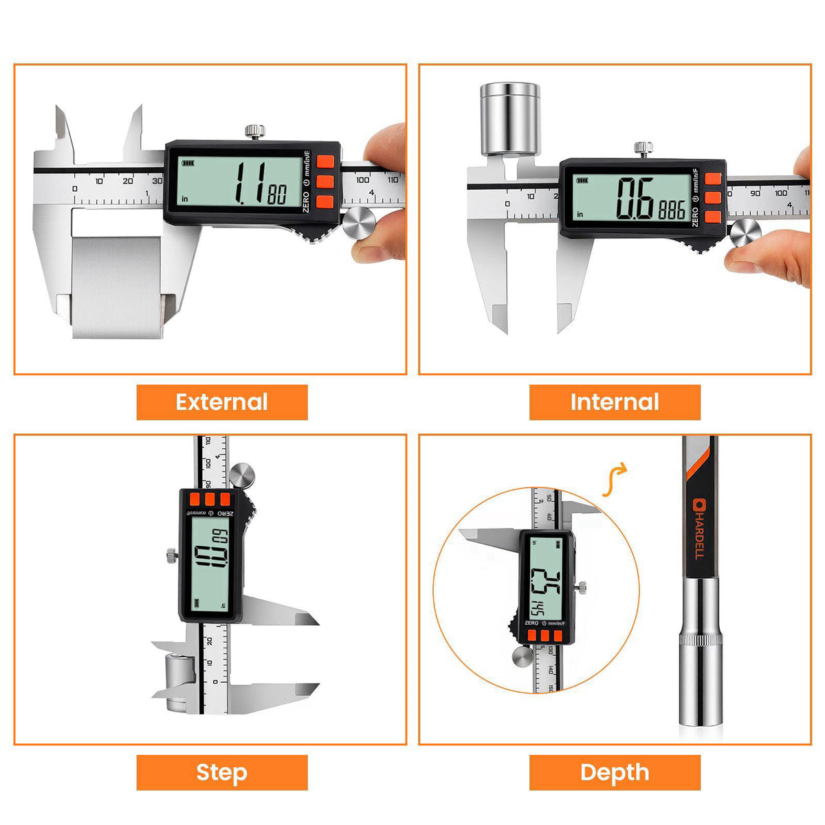 HARDELL Digital Caliper, Rechargeable Calipers with Power Display, 6" – alternate angle