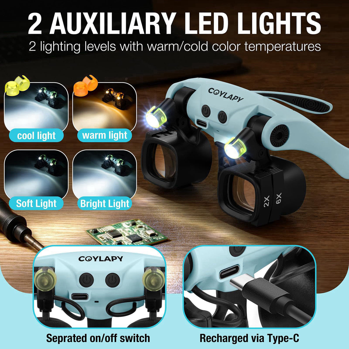 COYLAPY Magnifying Glasses for Close Work, Watch Repair (Blue) – full view