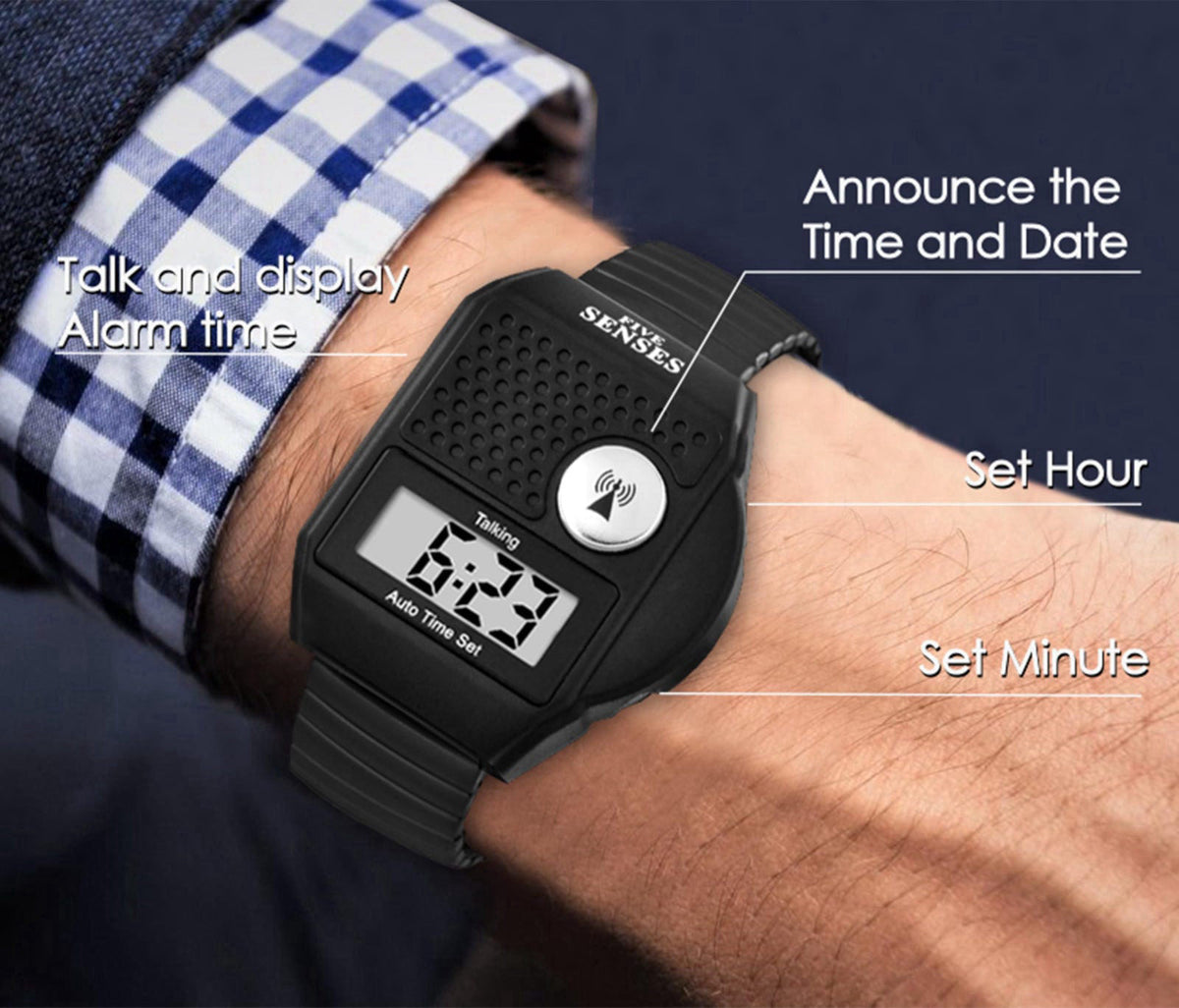 FIVE SENSES - English Atomic Talking Watch, Easy to use for Seniors Blind Men Women, Loud Talking Watch with Sound for V