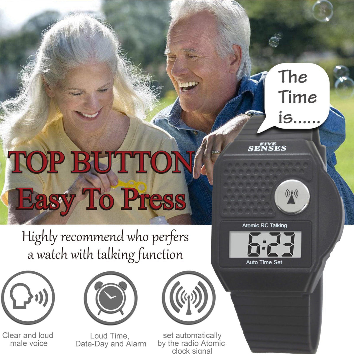 FIVE SENSES - English Atomic Talking Watch, Easy to use for Seniors Blind Men Women, Loud Talking Watch with Sound for V