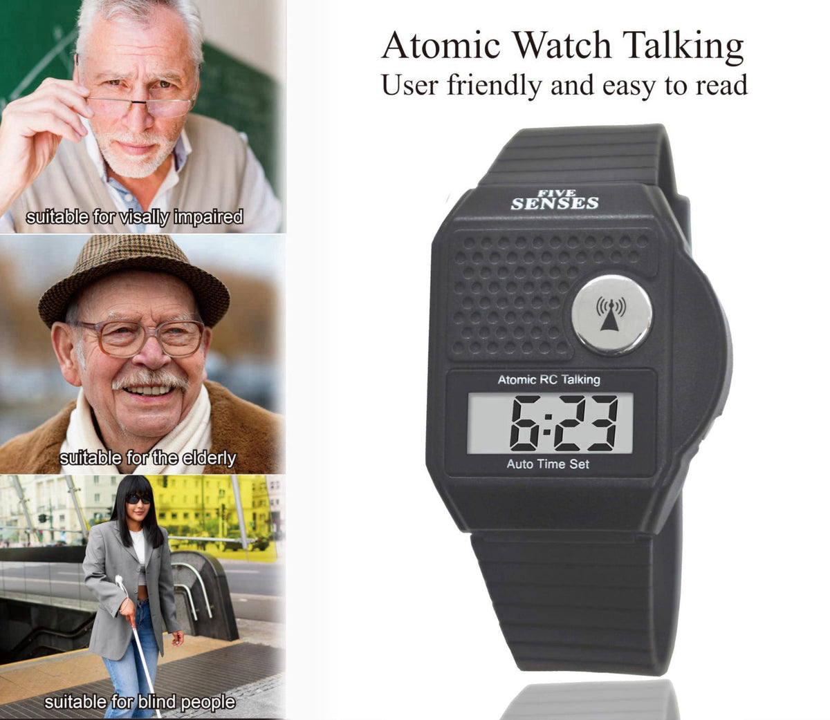 FIVE SENSES - English Atomic Talking Watch, Easy to use for Seniors Blind Men Women, Loud Talking Watch with Sound for V