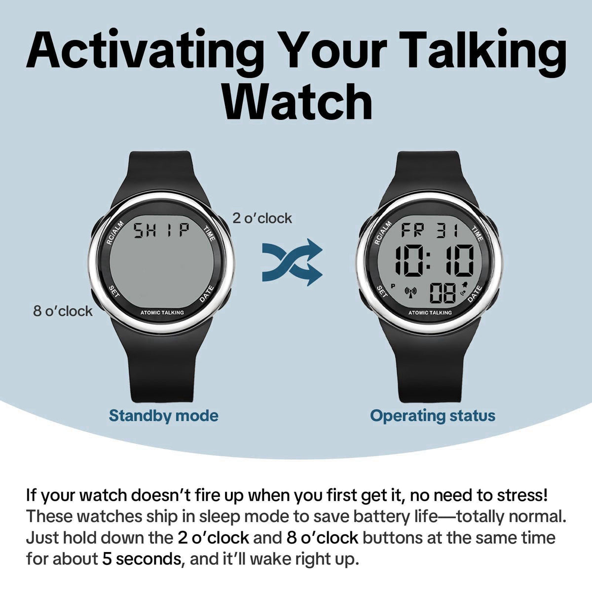 MAUJOY Atomic Talking Watches for The Blind,Automatic Time Calibration – alternate angle