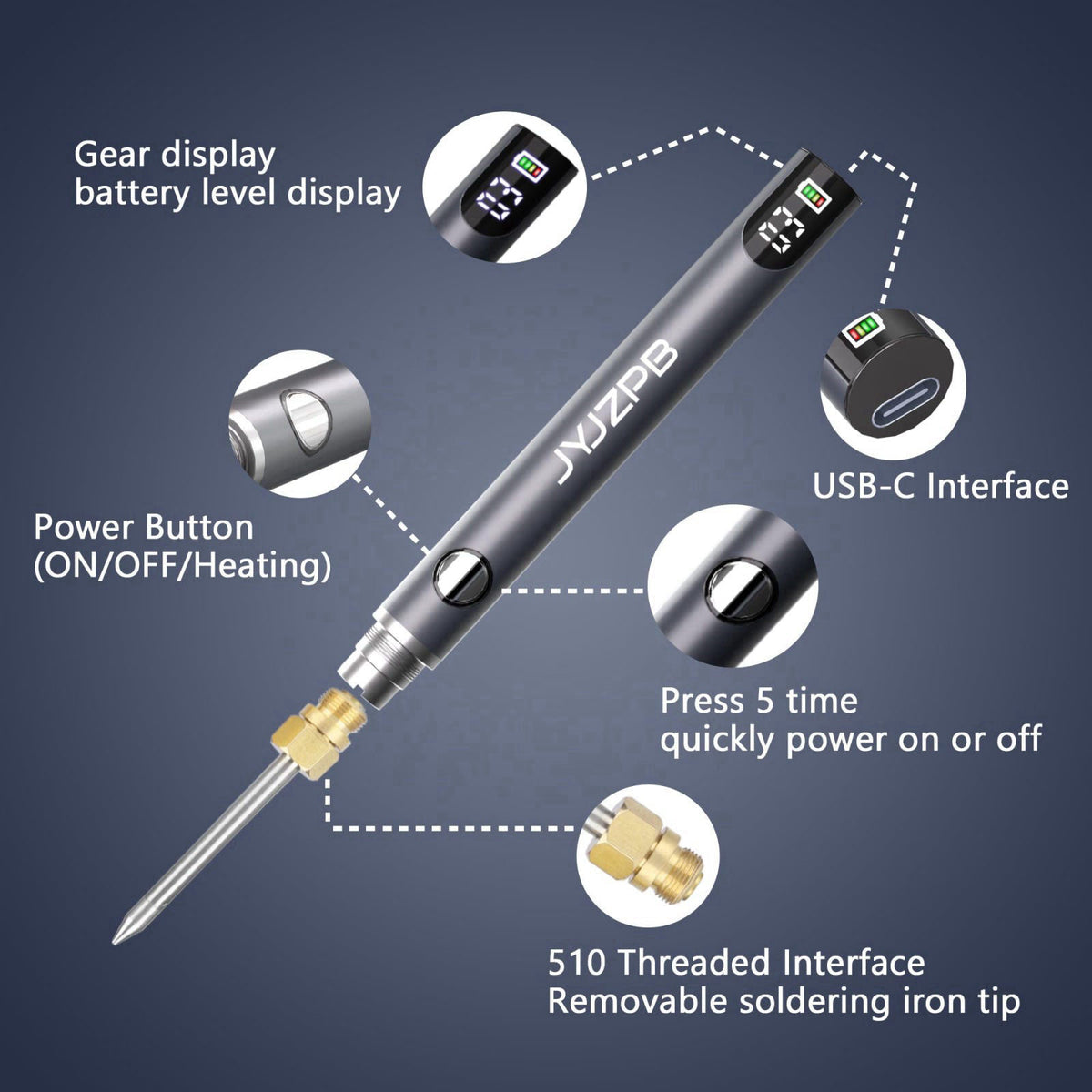 JYJZPB New Upgraded Cordless Rechargeable Soldering Iron Kit with Digital LCD – packaging and label