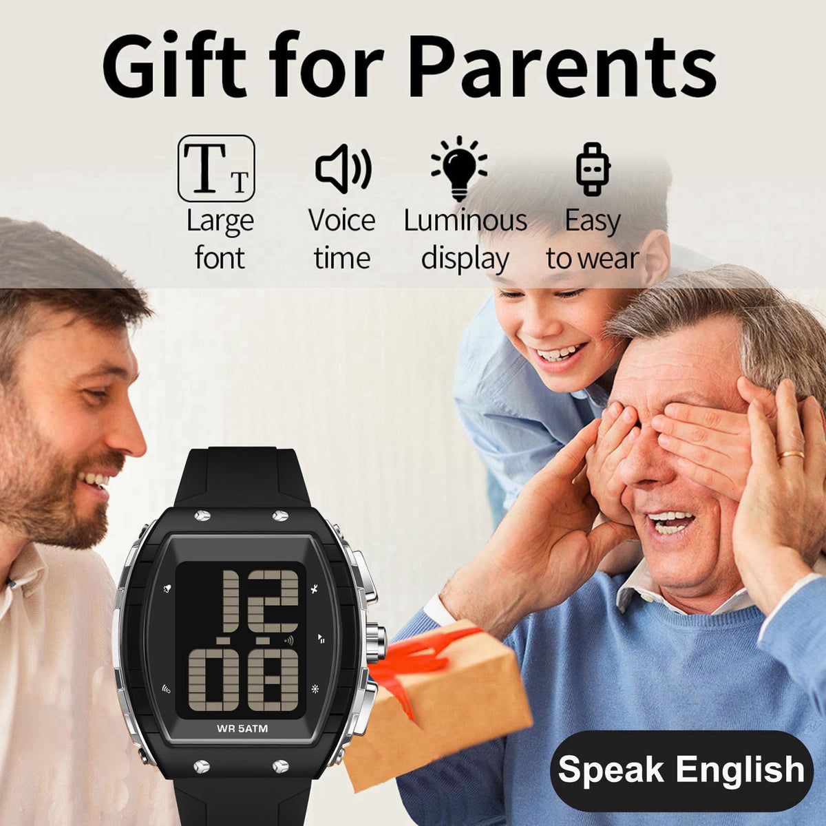 findtime Watch for Elderly Men Talking Seniors Digital Watches Easy to Read Big Face Wrist Watch Waterproof Sport Outdoo