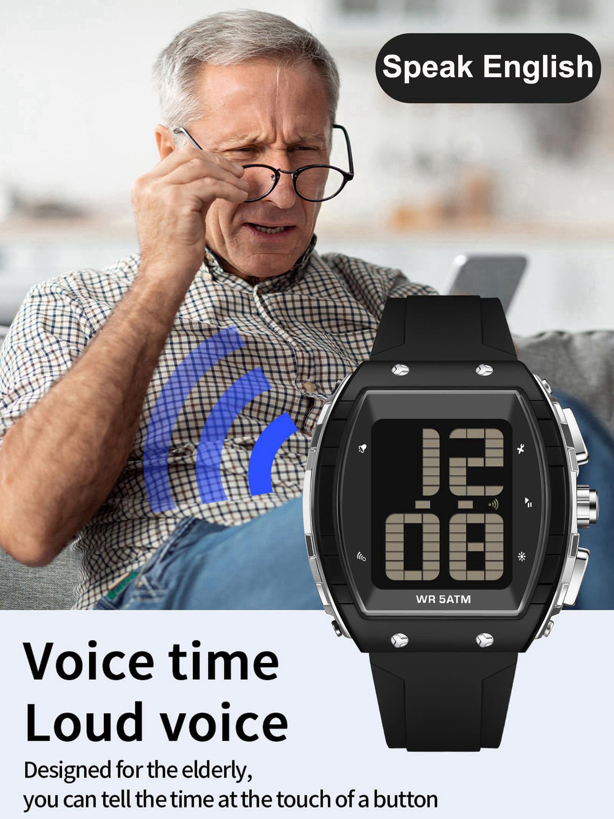 findtime Watch for Elderly Men Talking Seniors Digital Watches Easy to Read Big Face Wrist Watch Waterproof Sport Outdoo
