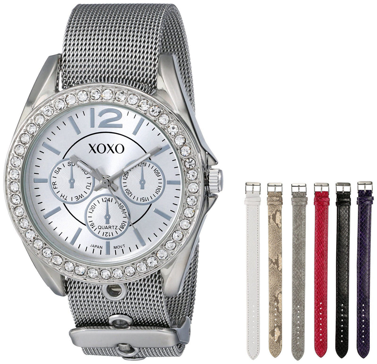 Accutime XOXO Women's XO9053 Rhinsetone-Accented Watch with Interchangeable Straps – close-up detail