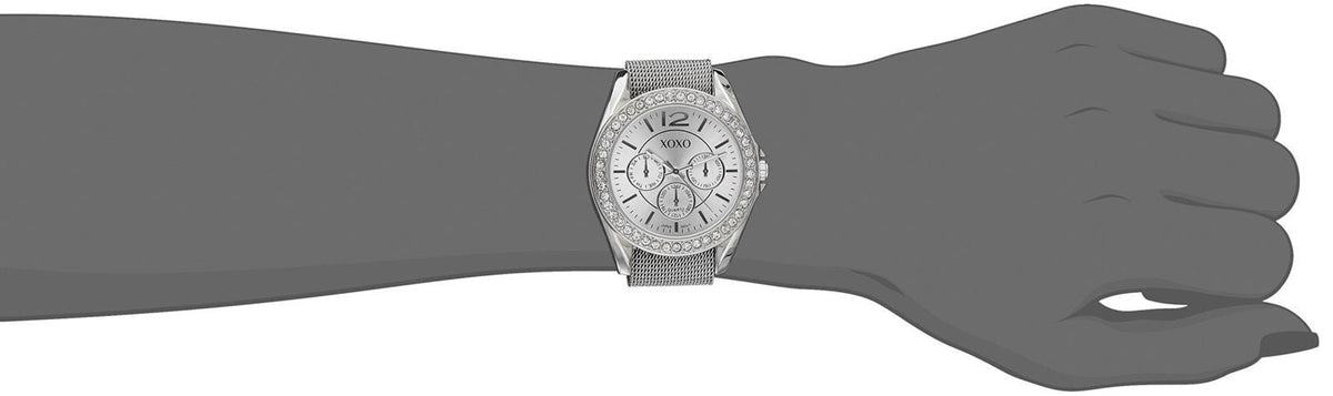 Accutime XOXO Women's XO9053 Rhinsetone-Accented Watch with Interchangeable Straps – back view and specifications
