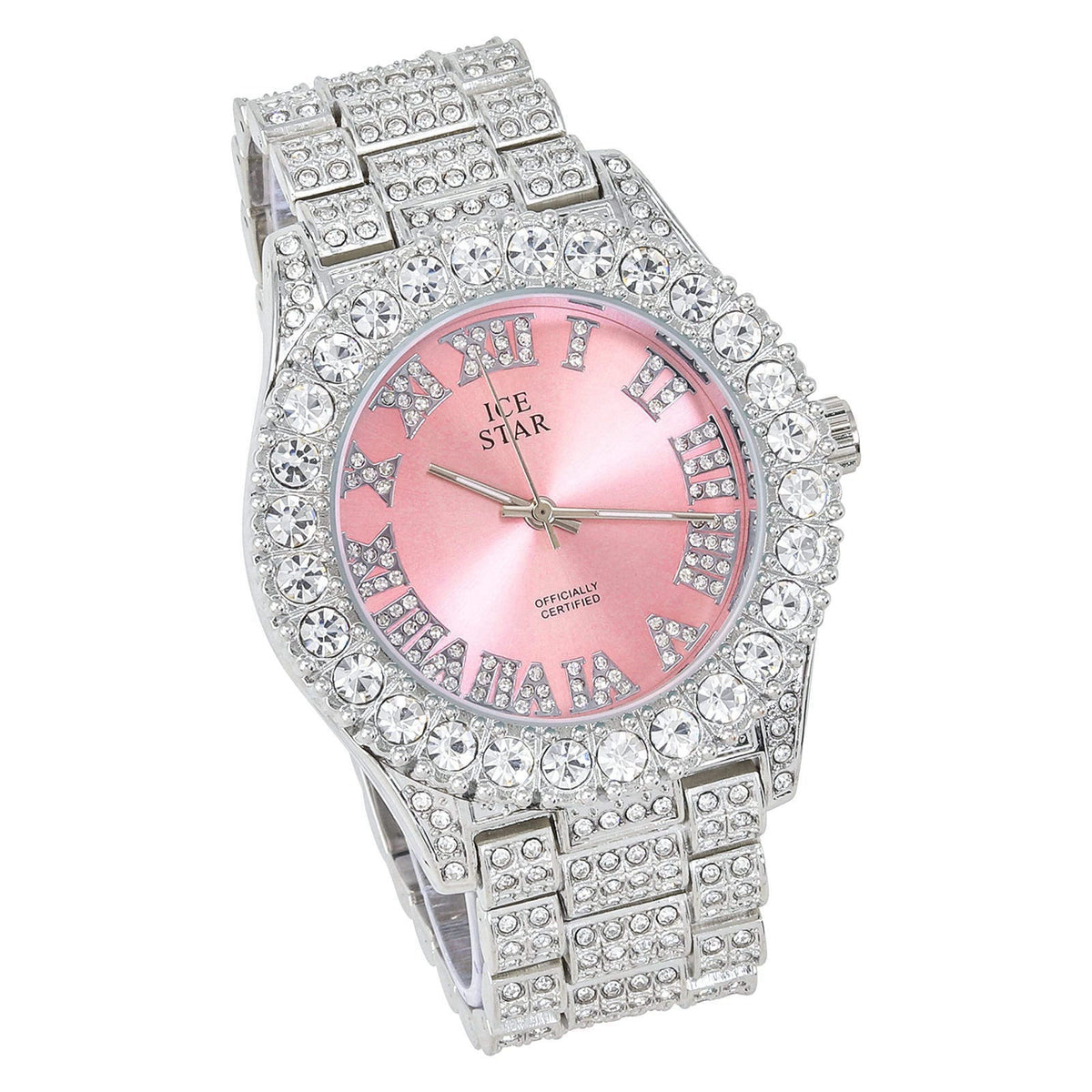 Techno Pave Womens Iced Solitaire Bezel Watch & Chain Set, 44mm Case – close-up detail