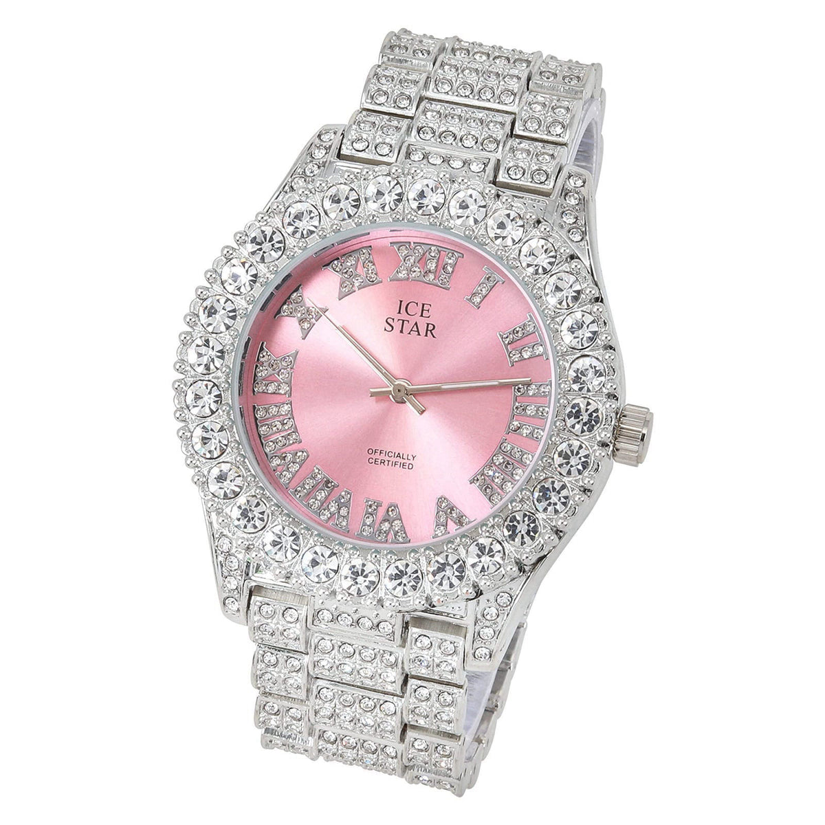 Techno Pave Womens Iced Solitaire Bezel Watch & Chain Set, 44mm Case – packaging and label