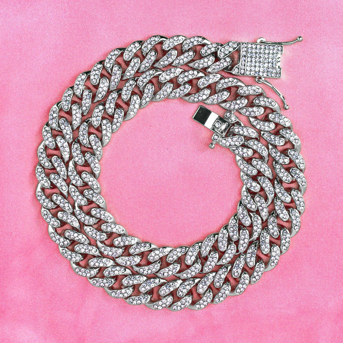 Techno Pave Womens Iced Solitaire Bezel Watch & Chain Set, 44mm Case – full view