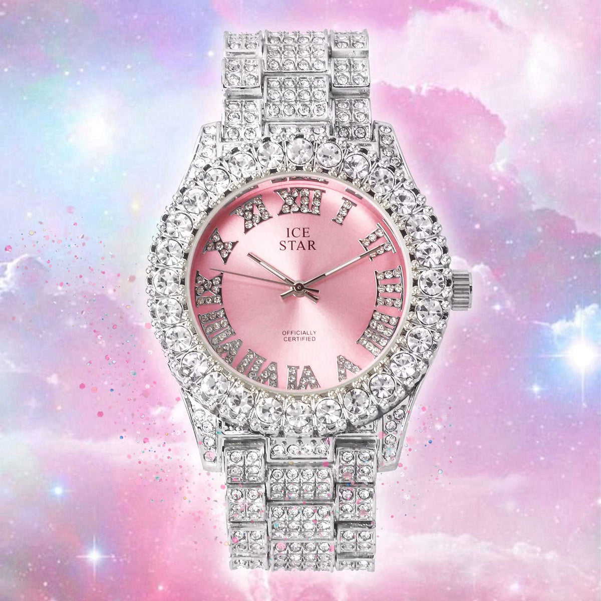 Techno Pave Womens Iced Solitaire Bezel Watch & Chain Set, 44mm Case – alternate angle