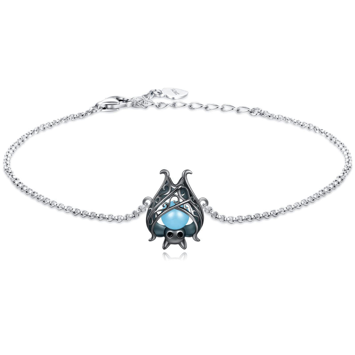 APOTIE Cute Bat Bracelet Sterling Silver Glowing in The Dark Animal Bracelet Little Witchy Vampire Halloween Jewelry Gif