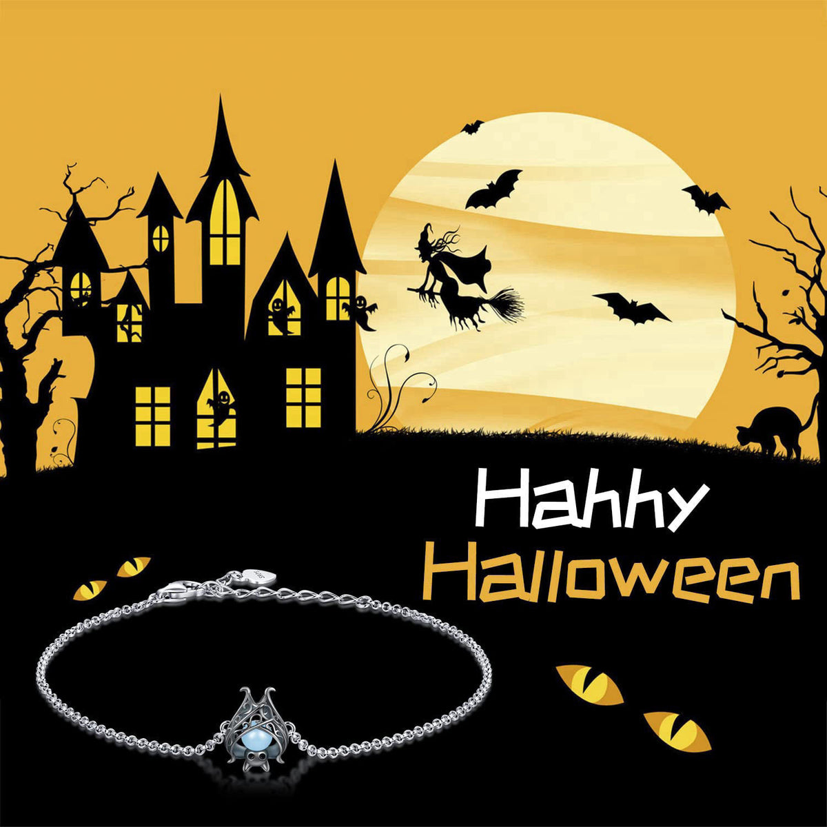APOTIE Cute Bat Bracelet Sterling Silver Glowing in The Dark Animal Bracelet Little Witchy Vampire Halloween Jewelry Gif