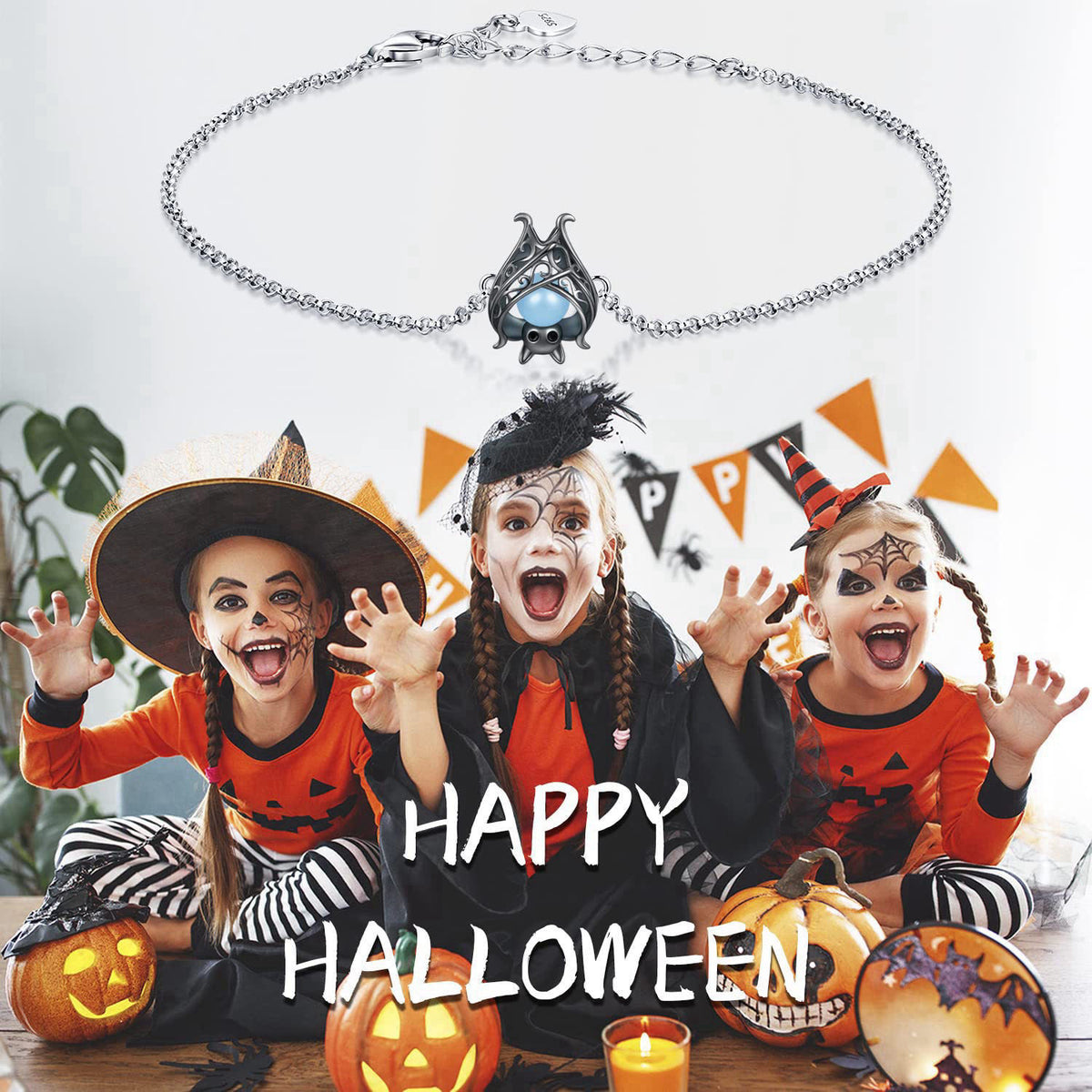 APOTIE Cute Bat Bracelet Sterling Silver Glowing in The Dark Animal Bracelet Little Witchy Vampire Halloween Jewelry Gif