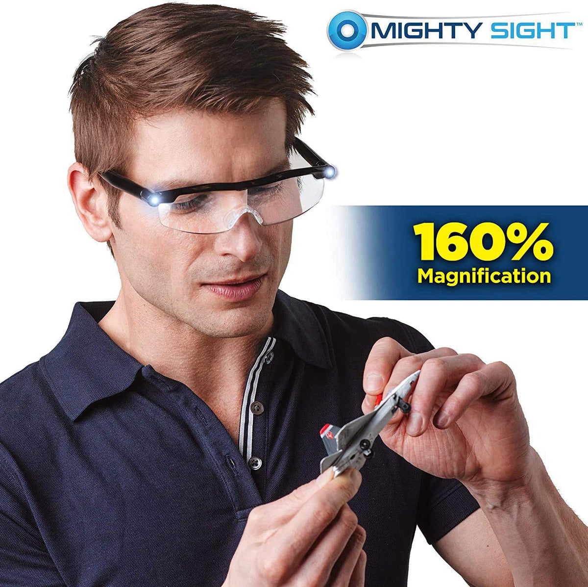 Ontel Mighty Sight LED Magnifying Eyewear, Black, Pack of 2 – back view and specifications