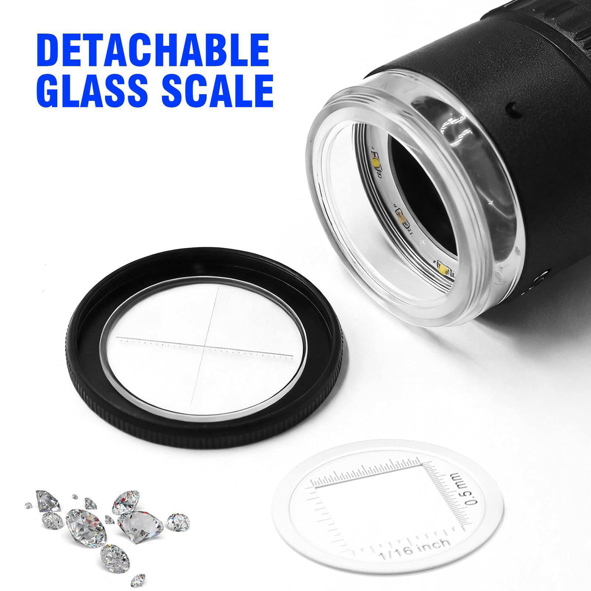Dasourypro LED Scale Loupe Magnifier 10x Rechargeable with UV & UV Lights, 30mm Optical Lens Metal Gems Loupe Jewelry Lo