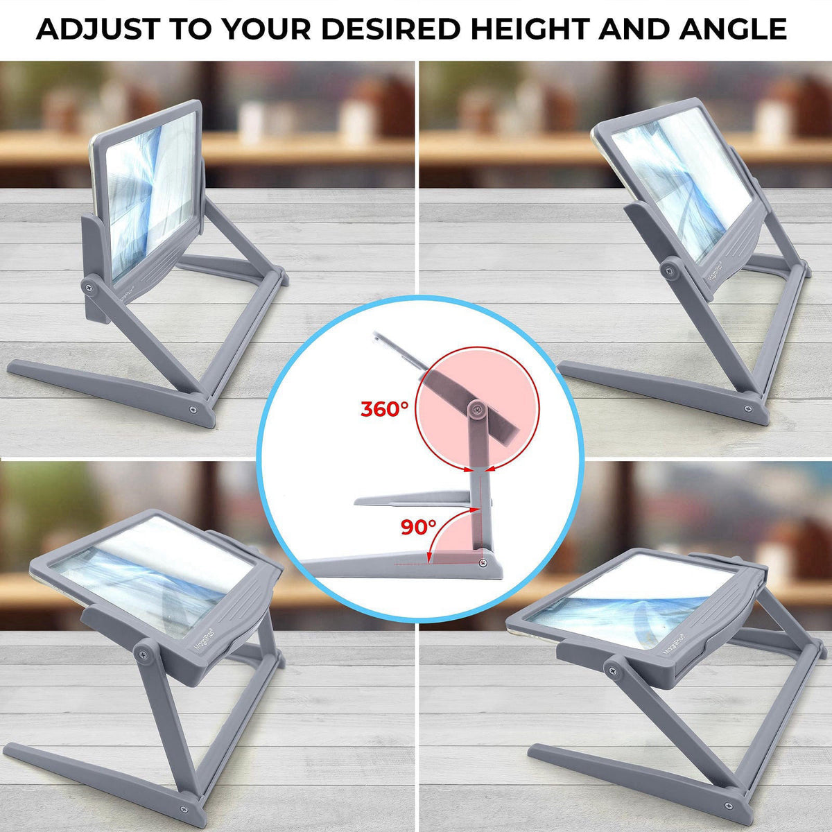 MAGNIPROS 5X LED Page Magnifying Glass, Detachable Stand, 3 Color Modes – alternate angle