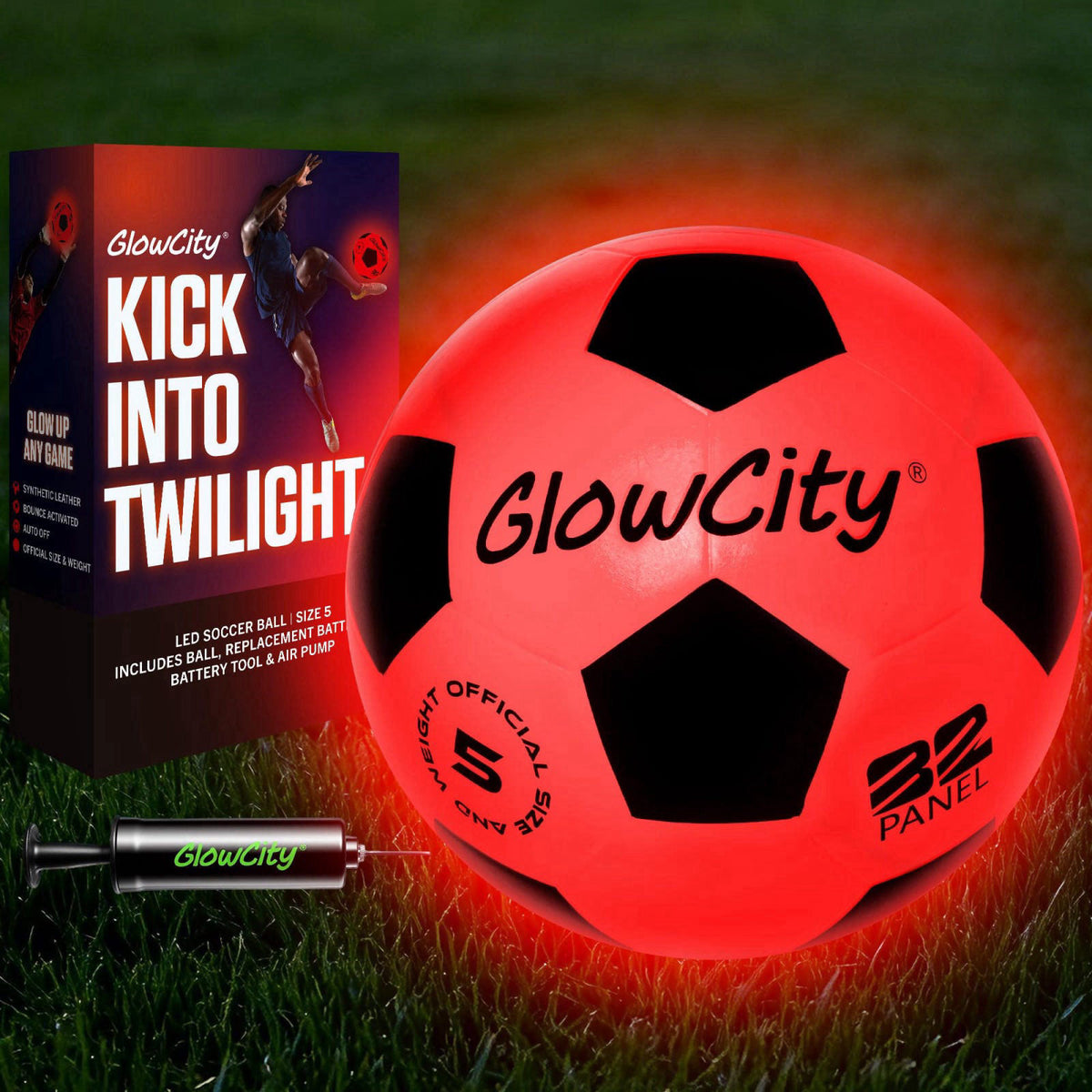 GlowCity Glow in The Dark Soccer Ball - Sizes 3, 4, 5 for Kids, Teens & Adults - Light Up Soccer Ball with 2 LED Lights 