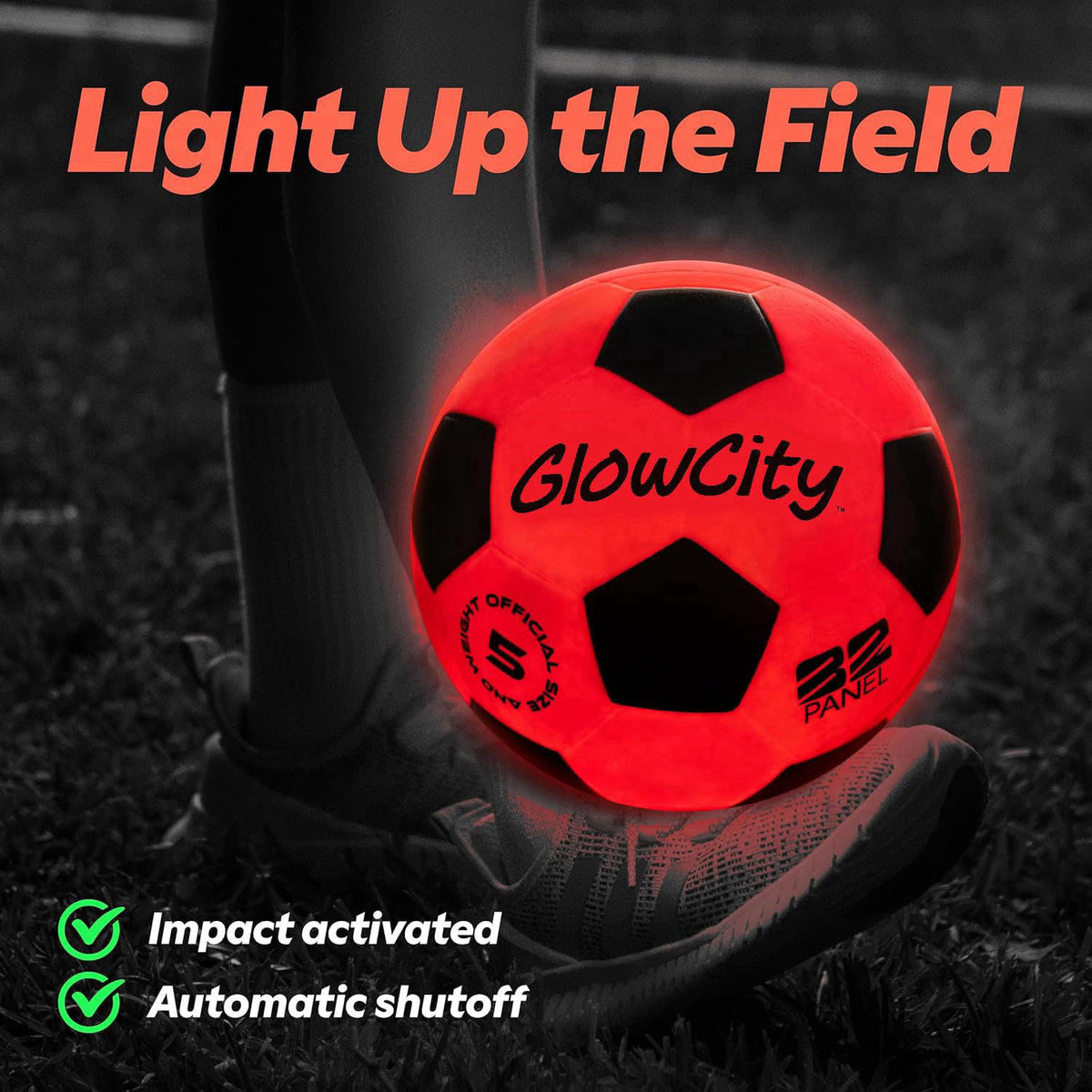 GlowCity Glow in The Dark Soccer Ball - Sizes 3, 4, 5 for Kids, Teens & Adults - Light Up Soccer Ball with 2 LED Lights 