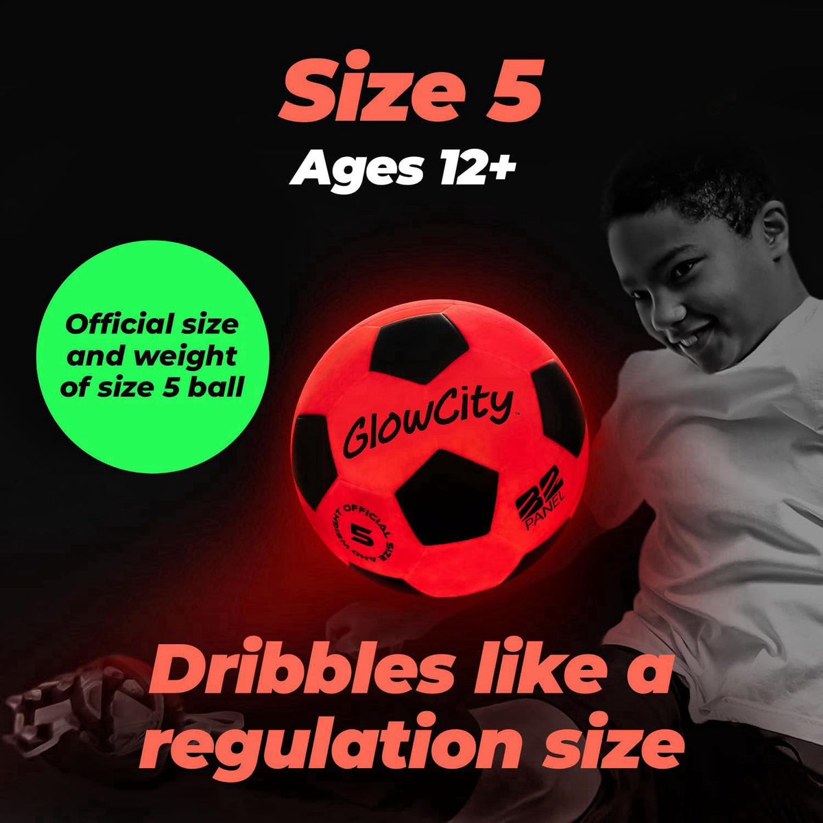 GlowCity Glow in The Dark Soccer Ball - Sizes 3, 4, 5 for Kids, Teens & Adults - Light Up Soccer Ball with 2 LED Lights 