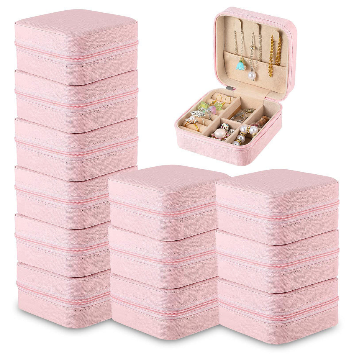 SHENLIU 12 Pcs Mini Pink Travel Jewelry Case Bridesmaid Proposal Gift Boxes