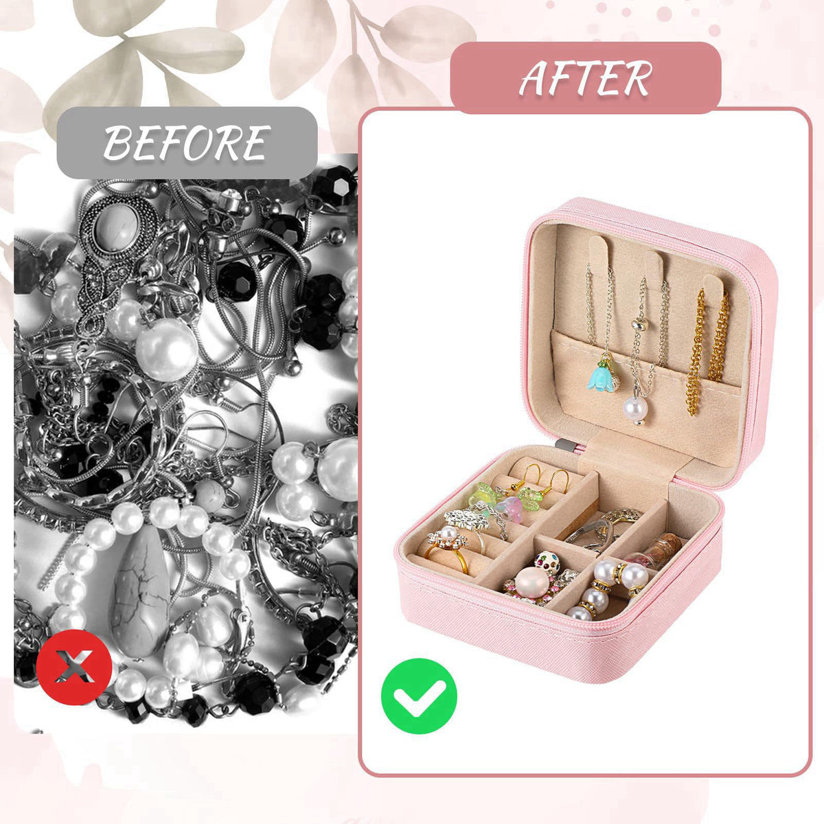 SHENLIU 12 Pcs Mini Pink Travel Jewelry Case Bridesmaid Proposal Gift Boxes – back view and specifications