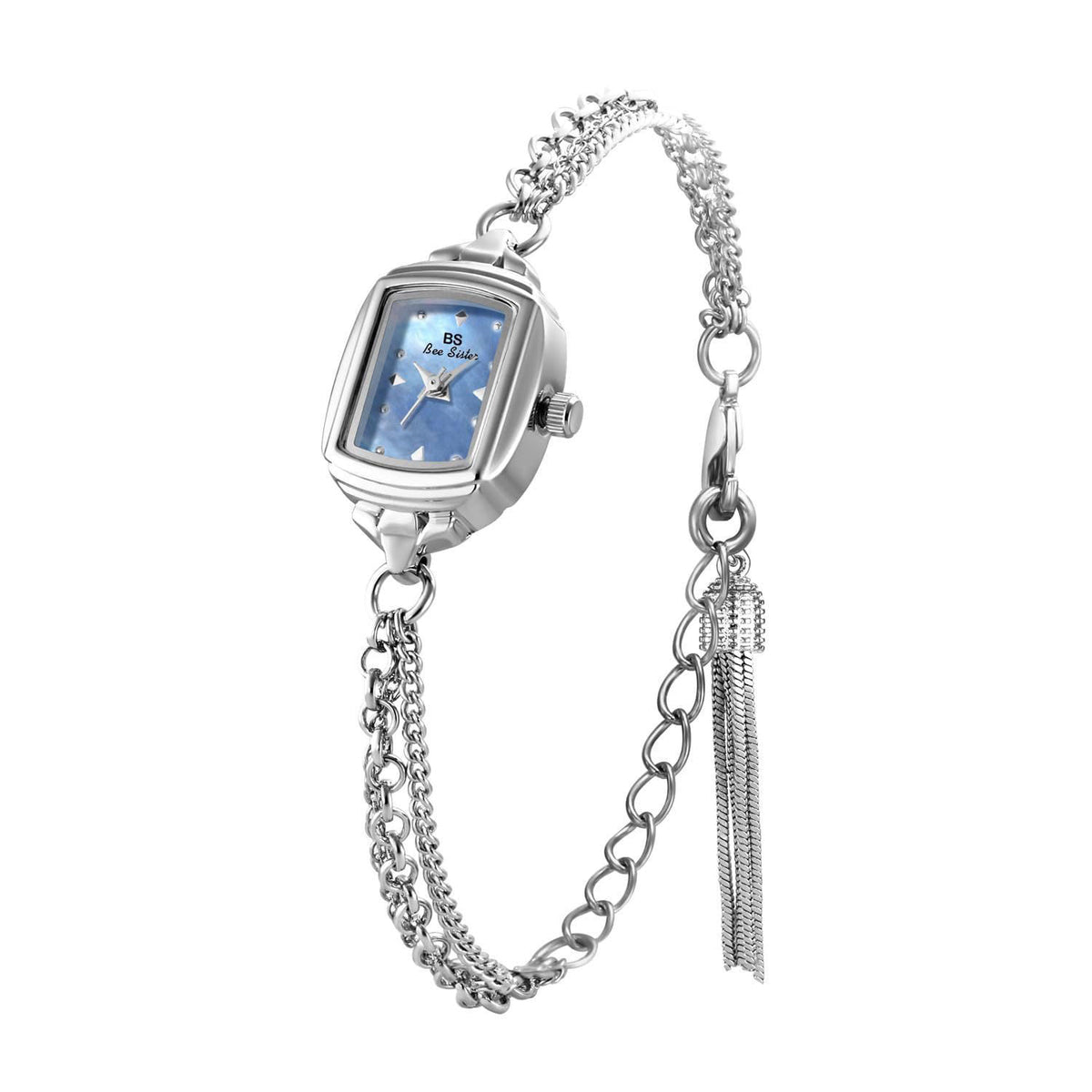 CARLIEN Women's Small Dainty Rectangle Tassel Chain Ultra Thin Quartz Watch – packaging and label