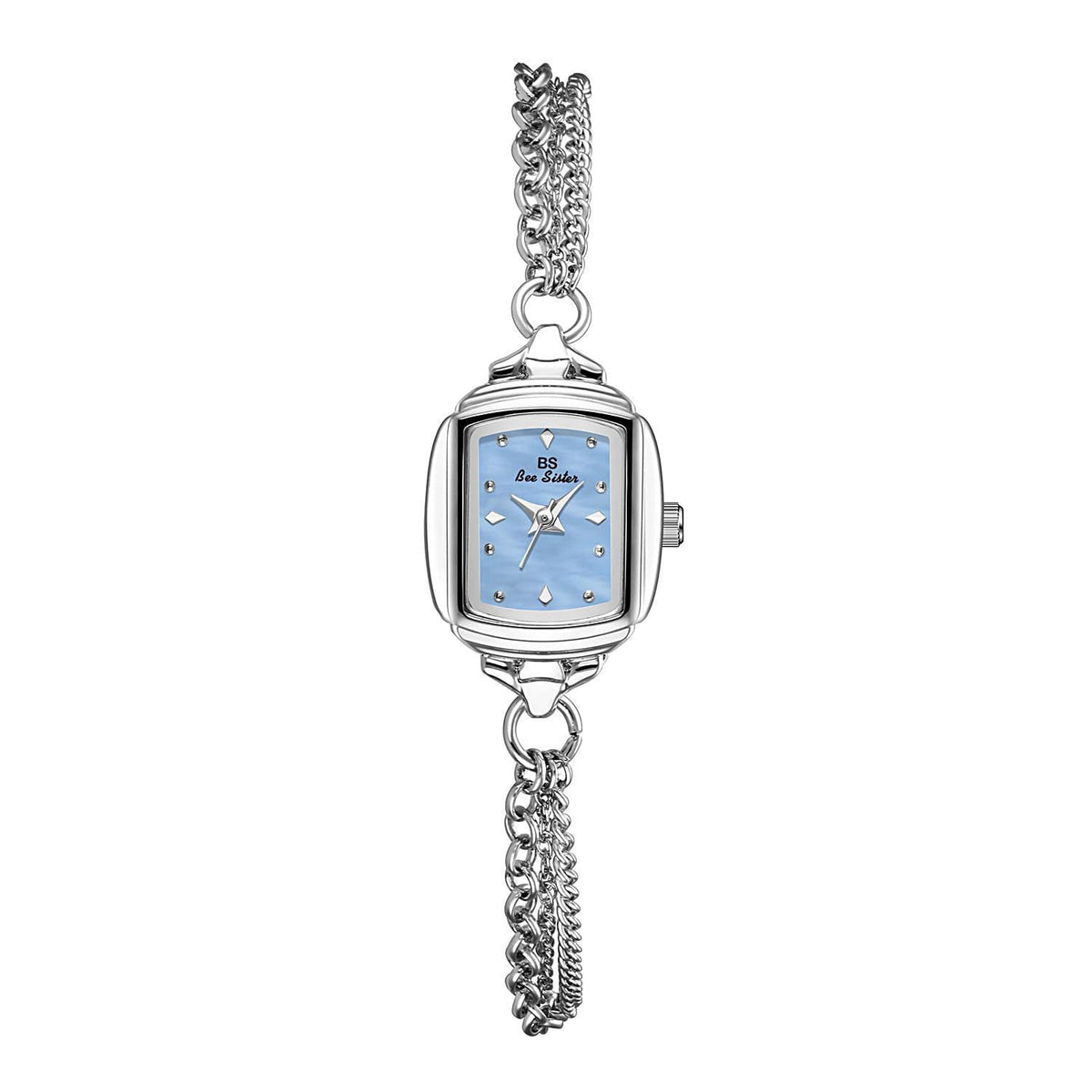 CARLIEN Women's Small Dainty Rectangle Tassel Chain Ultra Thin Quartz Watch – full view