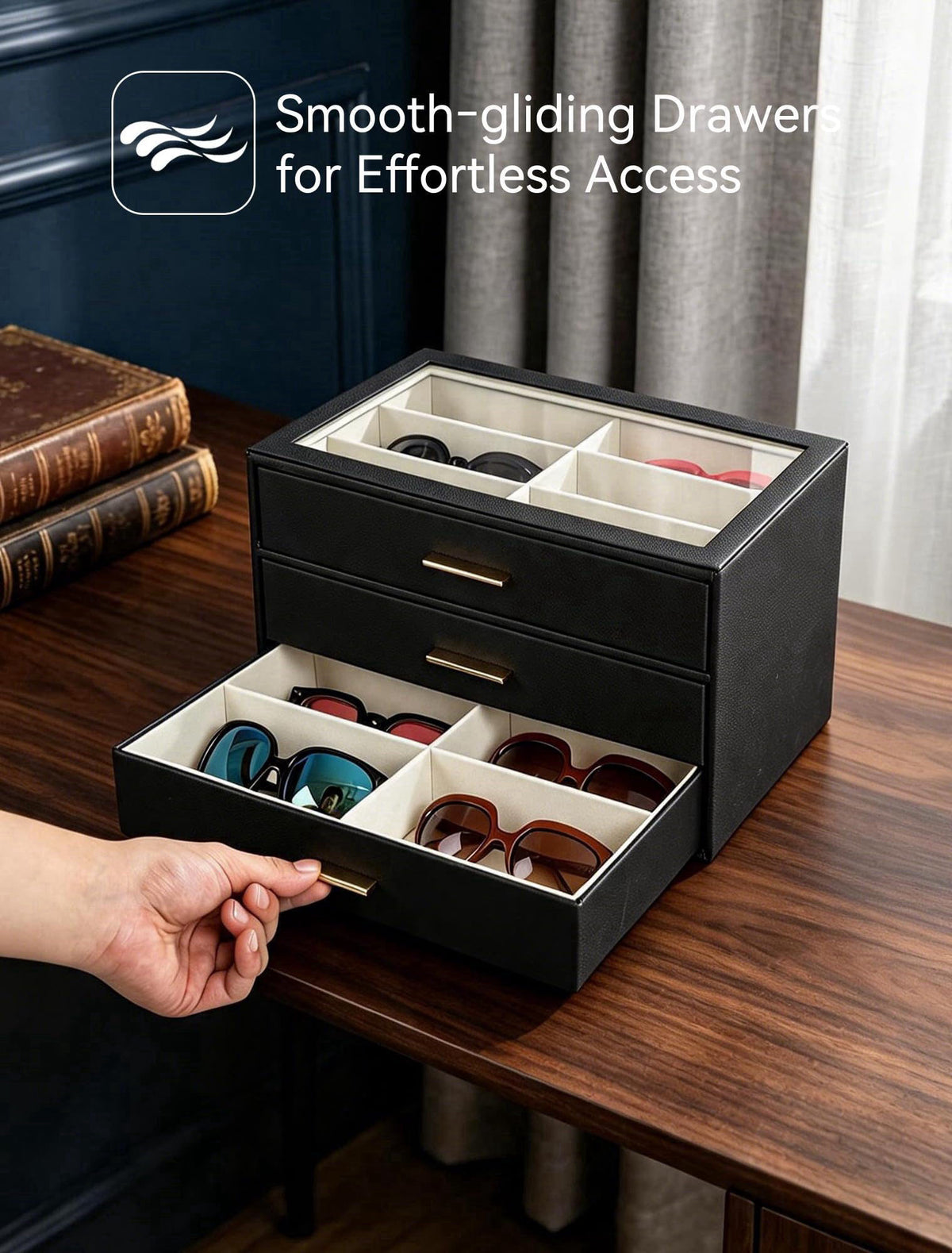 GRTCZYSL Sunglasses Organizer for Oversize Glasses, 16 Slots 3-Layer Eyeglass Storage Box with Extra-Deep Bottom Compart