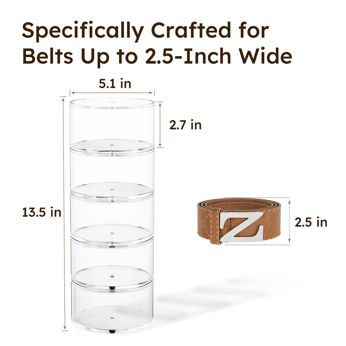 FEMELI Acrylic Belt Storage Organizers For Closet 5-Layer Clear Belt Holder – close-up detail