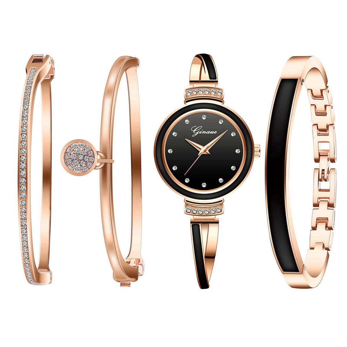 Avaner Bangle Watch and Bracelet Set, 4 Pcs Wrist Watch Bracelet Set Elegante Watch for Women – packaging and label