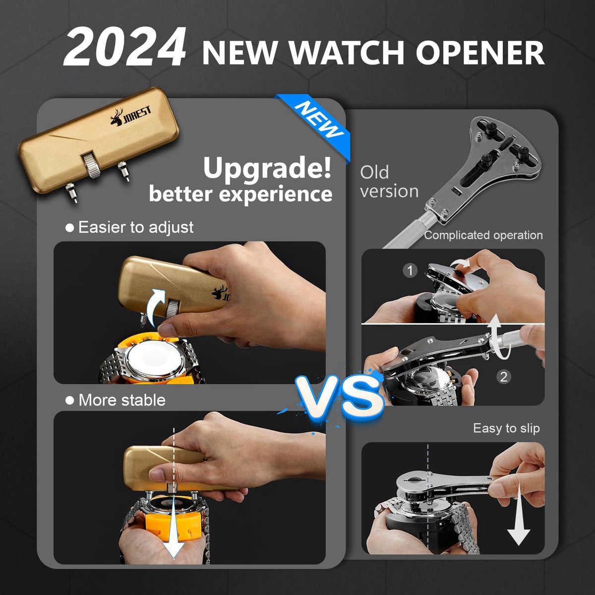 JOREST Watch Repair Kit + Watch Press Tool, Battery Replacement, Strap Adjustment, Wrench Opening Back Cover, Case Opene