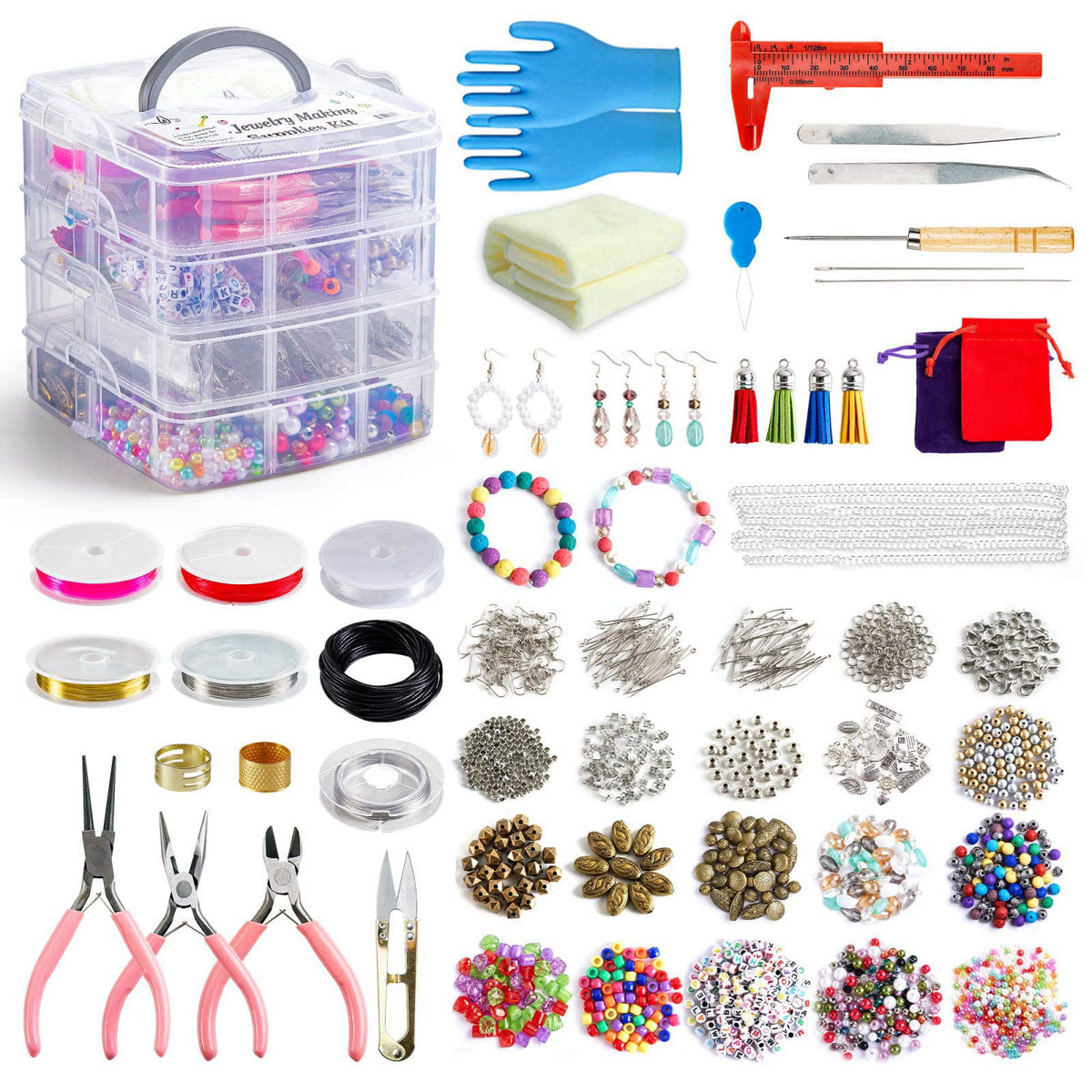 Jewelry Making Kit, 1960 pcs, Supplies Includes Beads, Instructions, Findings, Wire for Bracelet, Necklace, Earrings Mak