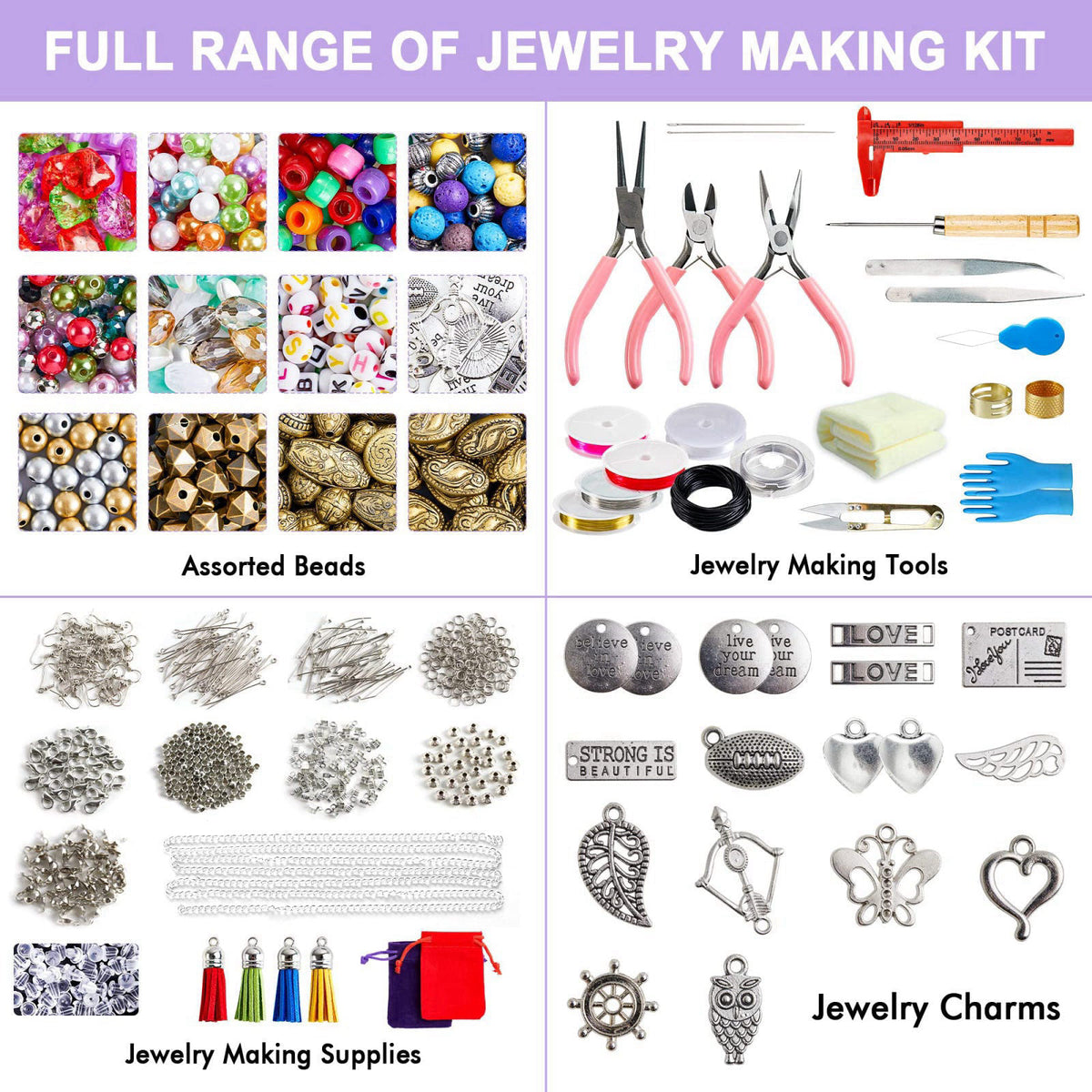 Jewelry Making Kit, 1960 pcs, Supplies Includes Beads, Instructions, Findings, Wire for Bracelet, Necklace, Earrings Mak