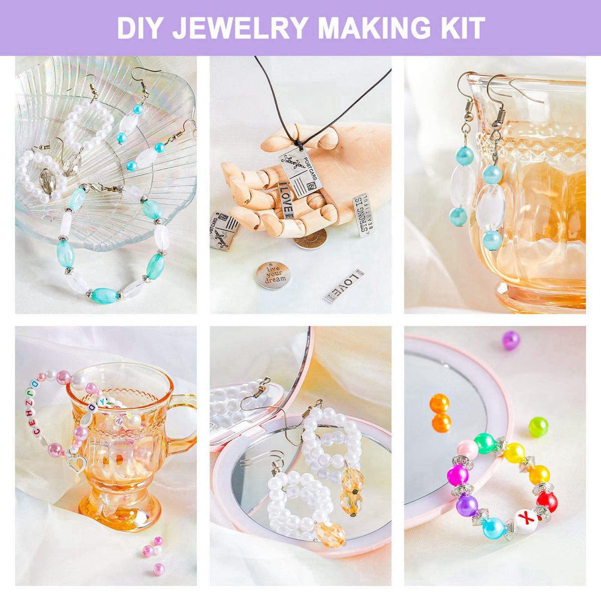 Jewelry Making Kit, 1960 pcs, Supplies Includes Beads, Instructions, Findings, Wire for Bracelet, Necklace, Earrings Mak