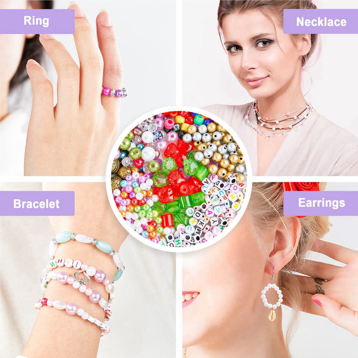 Jewelry Making Kit, 1960 pcs, Supplies Includes Beads, Instructions, Findings, Wire for Bracelet, Necklace, Earrings Mak