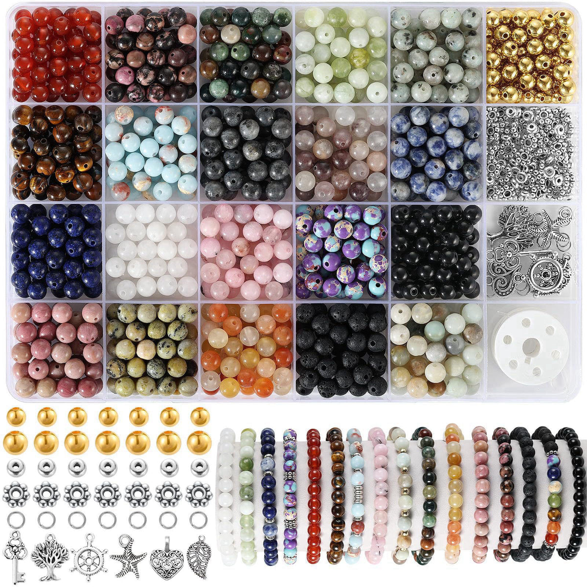 Zefy 996 Pcs 6mm Natural Stone Beads, Beads for Jewelry Making (20 Colors) – product photo (Beads &amp; Bead Assortments