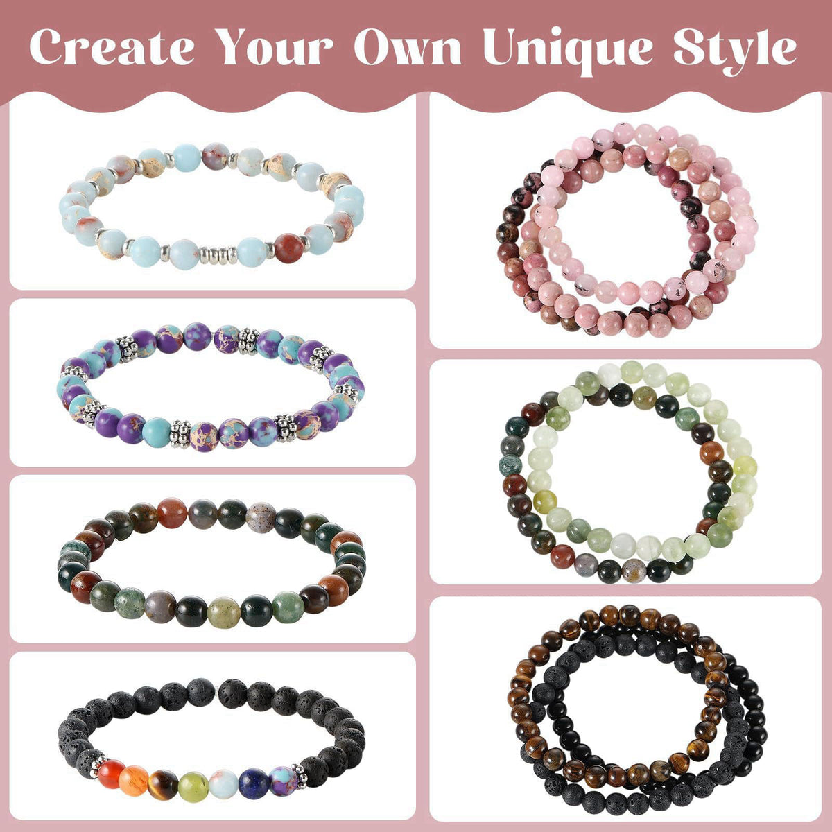Zefy 996 Pcs 6mm Natural Stone Beads, Beads for Jewelry Making (20 Colors) – packaging and label