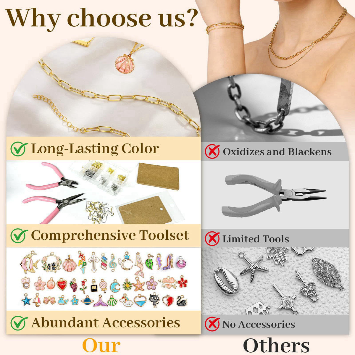 Grnheat 18K Gold Silver Necklace Chains for Jewelry Making - 79FT 16 Rolls Bracelet Chains with Charms - Letter Pendants