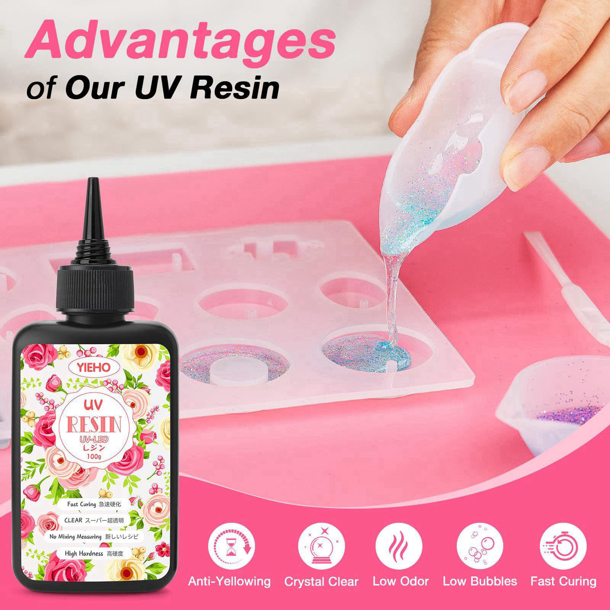 YIEHO 300g UV Resin Kit with Light and Molds, Upgraded Crystal Clear Hard UV Curing Premixed Resin Starter Jewelry Makin