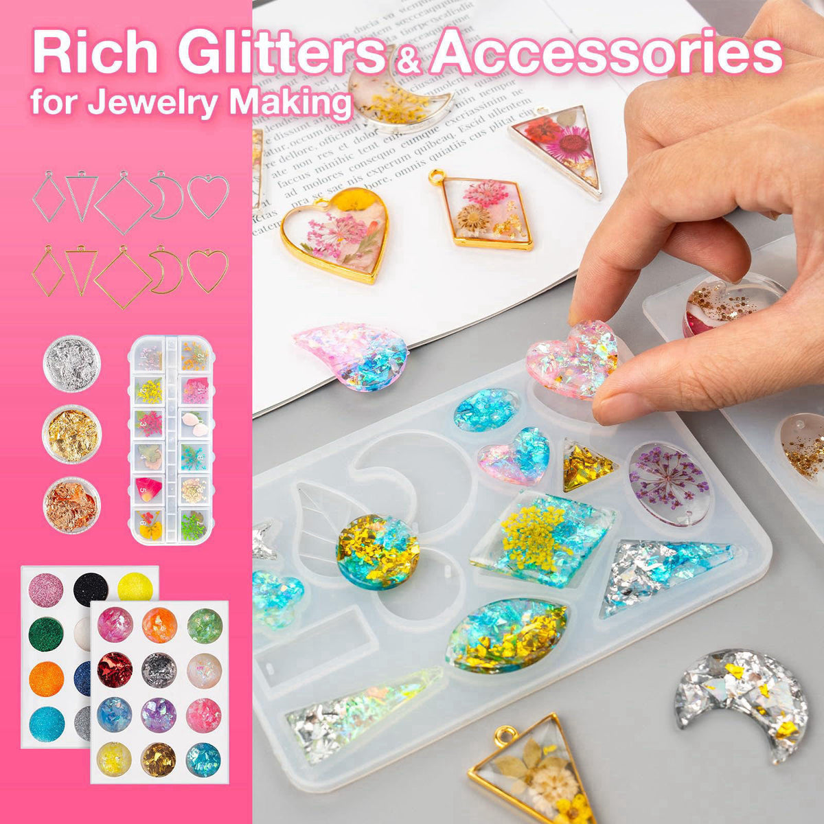 YIEHO 300g UV Resin Kit with Light and Molds, Upgraded Crystal Clear Hard UV Curing Premixed Resin Starter Jewelry Makin