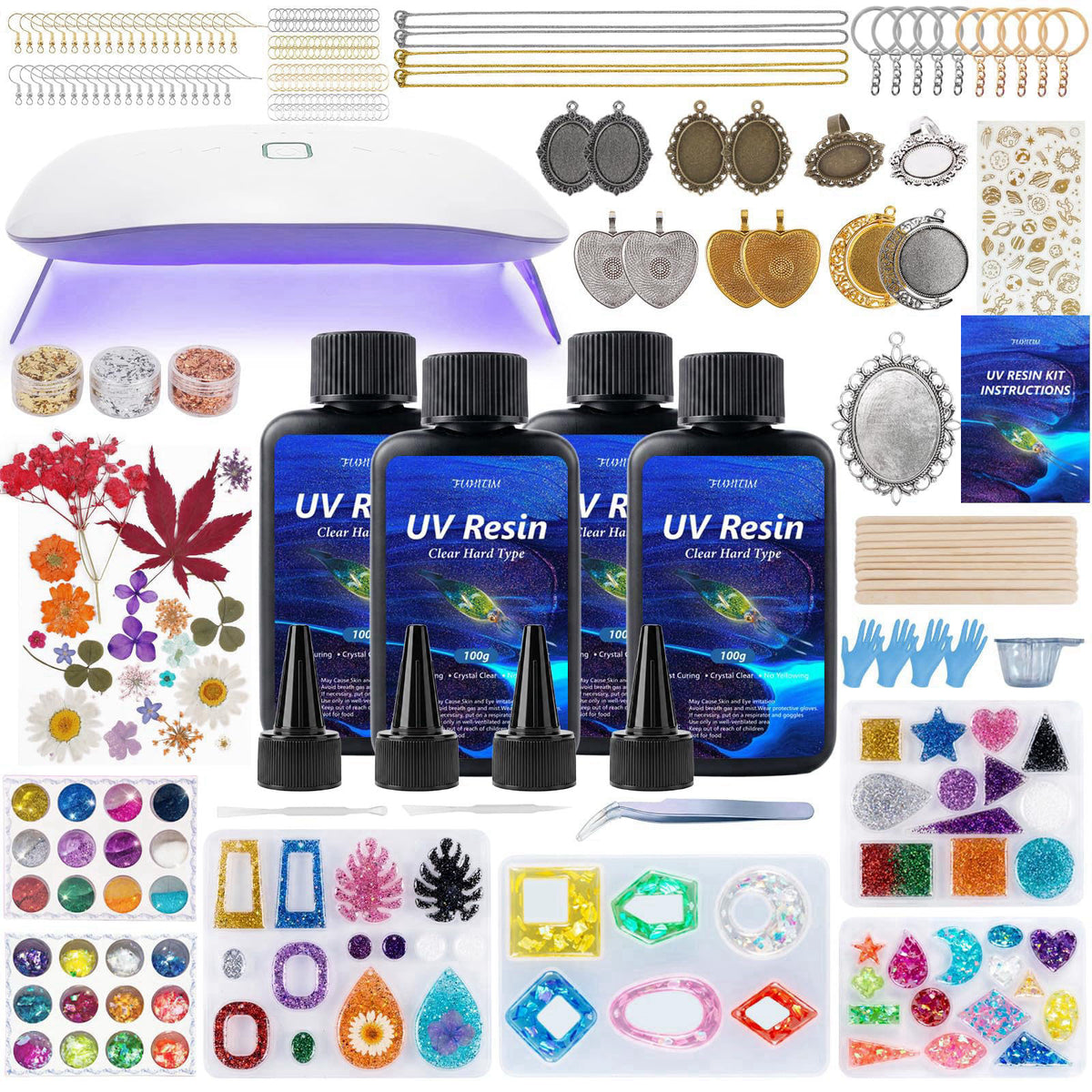 FUHITIM 400g UV Resin Kit with Light,Resin Kits for Beginners – product photo (Jewelry Making Kits)