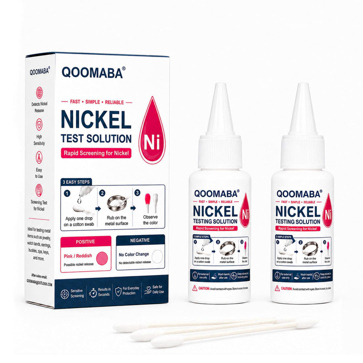 QOOMABA 2-Pack Nickel Test Kit, Nickel Testing Solution For Jewelry, Metals